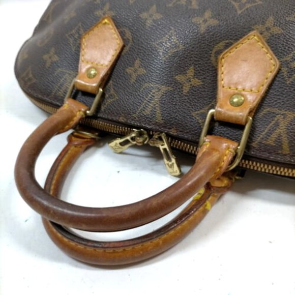 Vintage Louis Vuitton Alma Monogram Logo Leather Handbag Satchel Brown Tan Gold - Picture 5 of 14